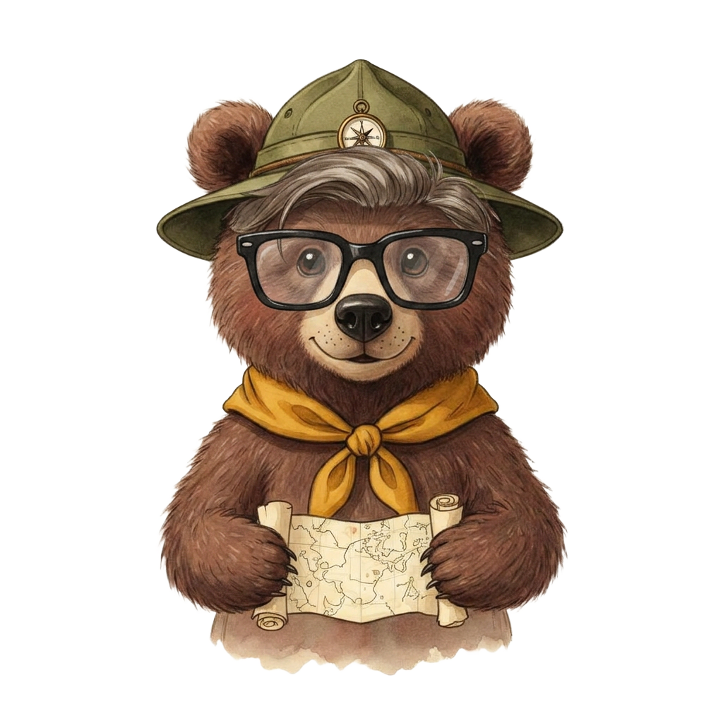 Scout bear, ready for adventure