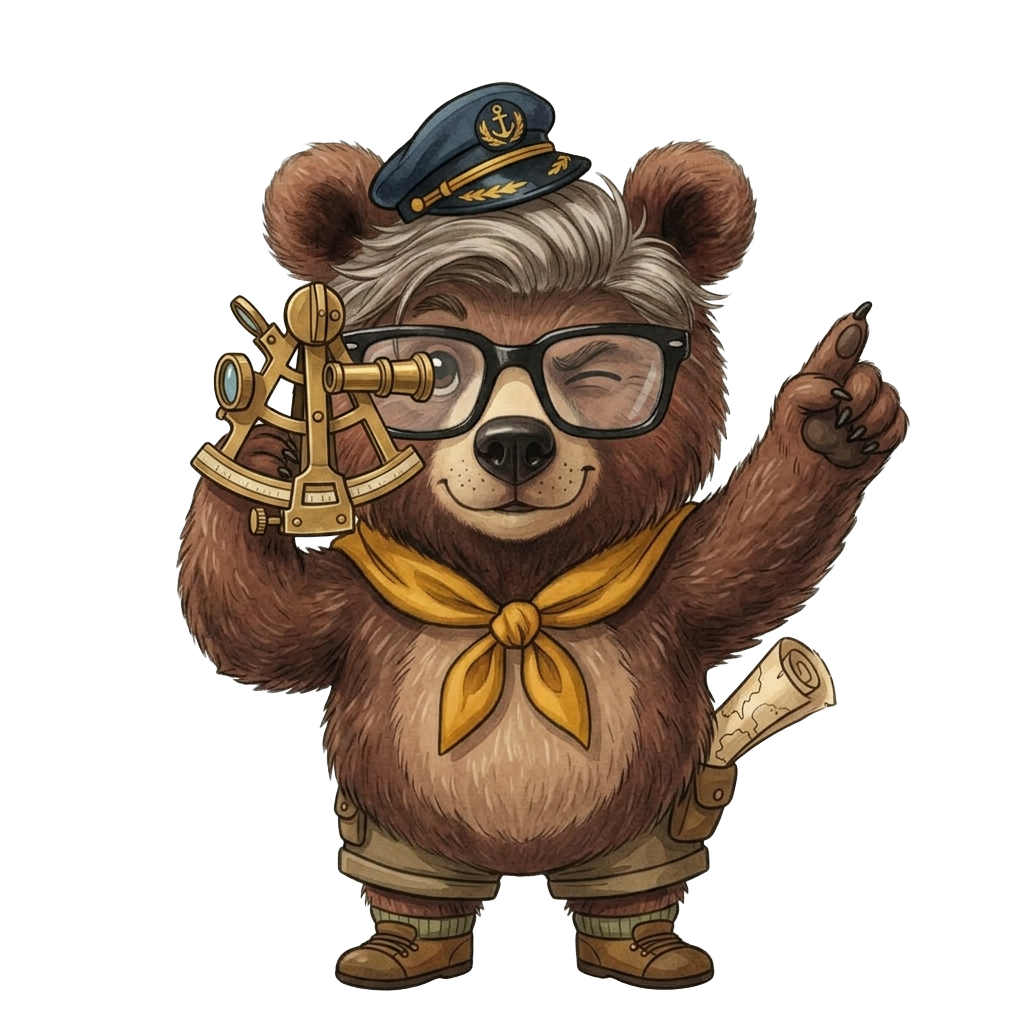 Captain scout bear taking a sextant reading